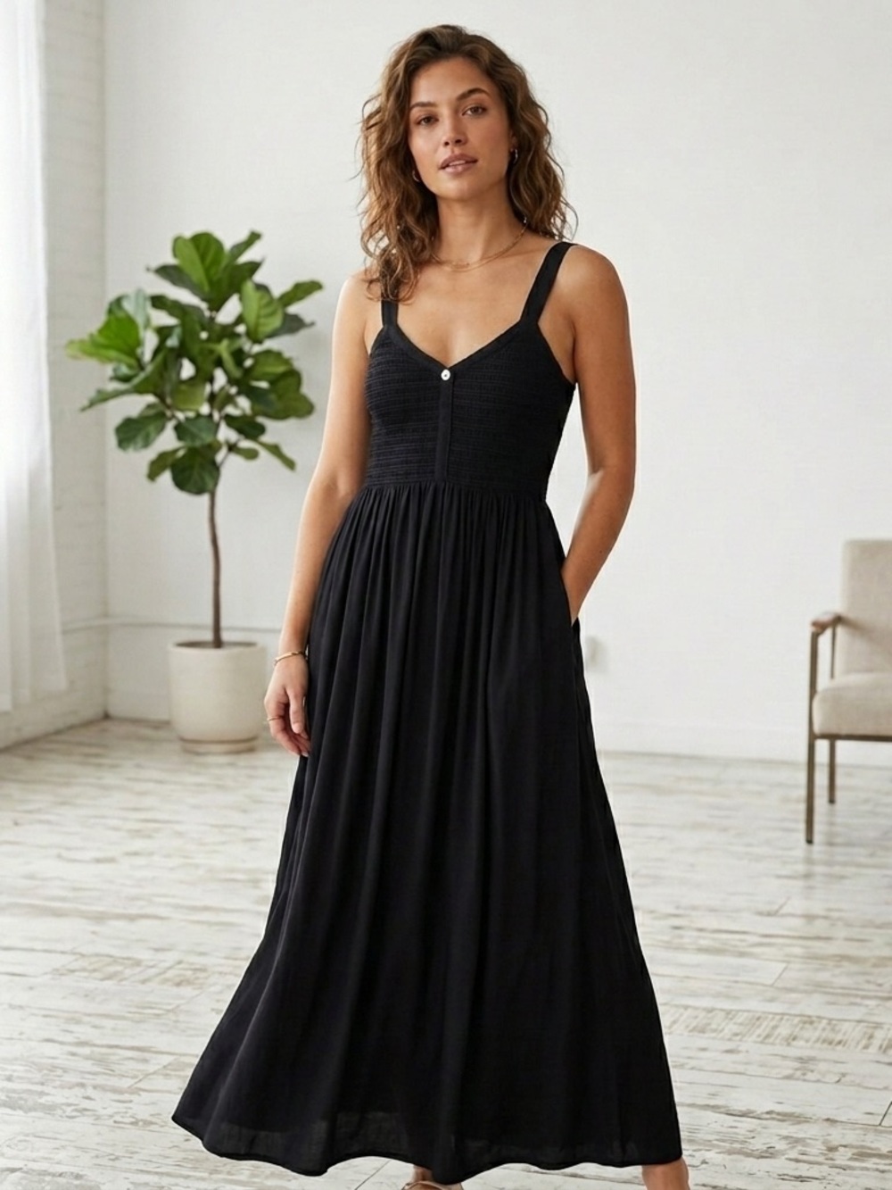 Tuckernuck Gillian Smocked Maxi Dress Sleeveless Preppy Boho XS⁠